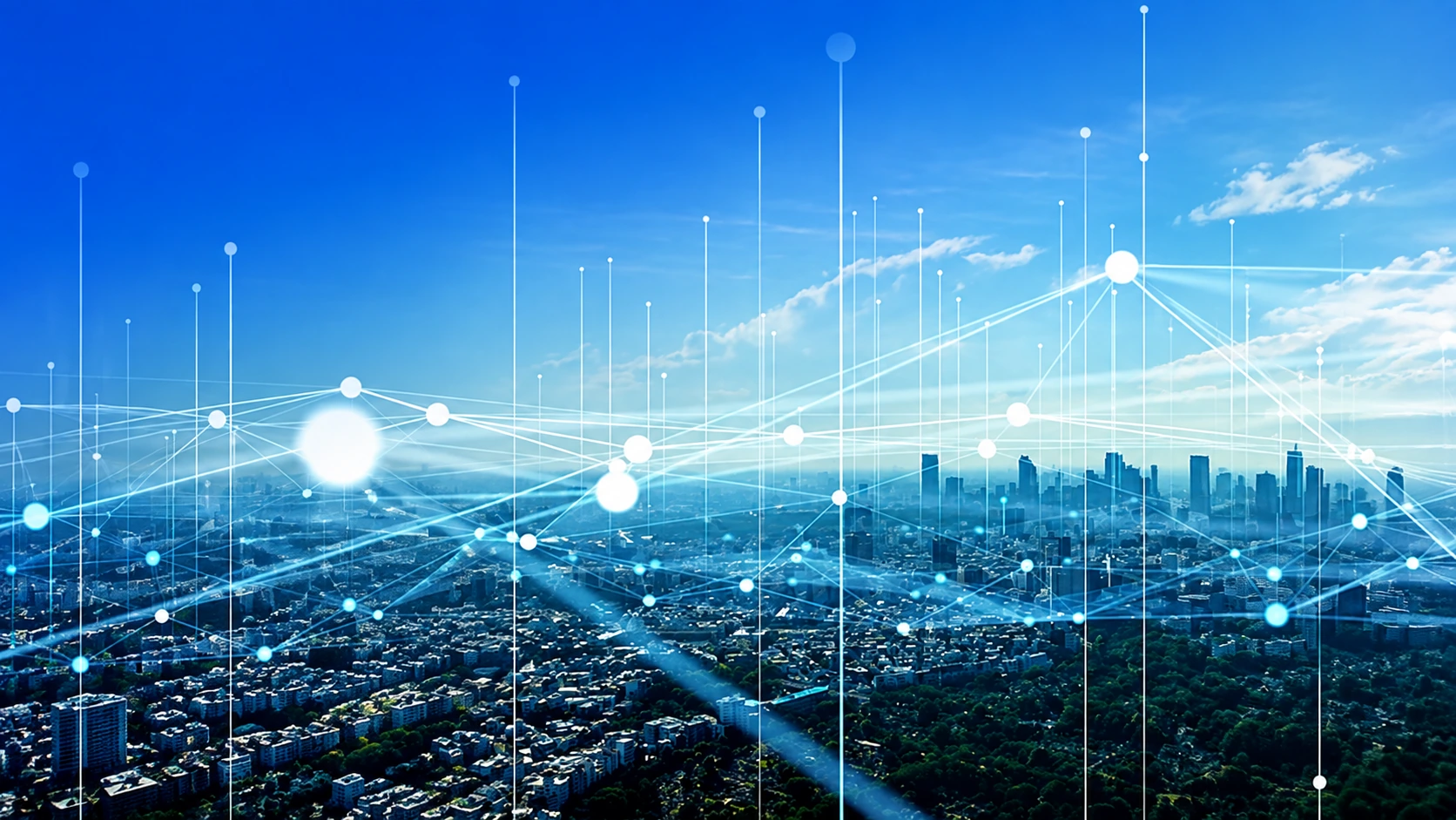 A connected city skyline representing global business networks